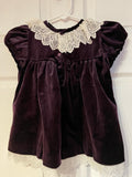 € Vintage Baby Girl Toddler Dress 24 Mo. Deep Purple Lace Collar Velvet Dressy All Dressed Up