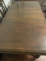 Antique Solid Oak Dining Table 6 Chair Set Built In Leaf Pad Cover Captain Dark Finish