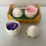 a** New Set/2 Ceramic Easter Candles in Eggs w/ Lid Pink & Purple
