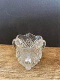 a** Crystal Cut Glass Toothpick Holder 3 Handles Gold Rim Scalloped Edge