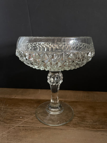 ~€ Vintage Crystal Glass Pedestal Diamond Cut Candy Dish Delicate Regal