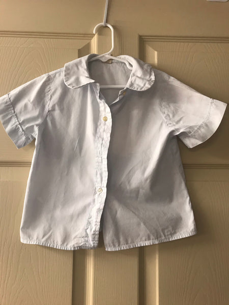 Vintage Girls Blue Button Down Short Sleeves Shirt Uniform Size 6X 100% Cotton