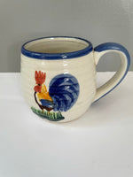 €€ Vintage Rooster Coffee Mug Ceramic Stoneware Ribbed Hand Painted ALCO Farmhouse Country