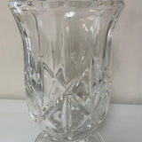 (L) <€€ Heavy Crystal Clear 9” Flower VASE Star Cut Dodecagon Rim Decor