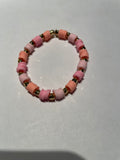 New Beaded Stretchy Clay Bead Set/3 Bracelets Handmade Kids Teens Pink and Gold