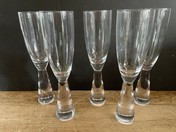 a** Set of 5 Crystal Glass Heavy Stemmed 8.25” Barware Flutes Glasses Goblets