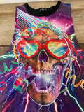 ** Womens Juniors GF HEART Small Bright Colored Skull on Purple Sleeveless Tank