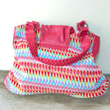 a** Red Rainbow Faux Leather Braided Shoulder Bag Purse Tote Handbag