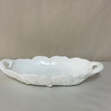 a** Vintage Milk Glass Serving Plate Tray Relish Dish White Oval Raised Sunflower Pattern Scalloped Edge