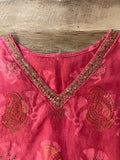 € Womens Junior  Boho Cotton Tunic XSmall Red Asian Print Long Sleeves Sequins