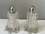 a** Vintage Cut Glass 3.5” H Salt & Pepper Shaker Set Silver Lids