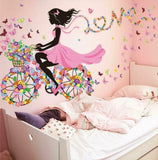 Vinyl Wall Decal FLOWER LOVE GIRL Bike Butterflies & Flowers Removable Art Mural Home Room Decor New