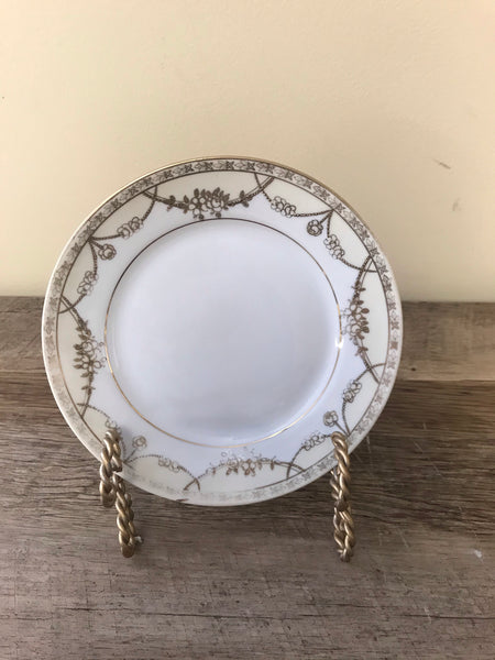 €¥ Vintage China Hand Painted NIPPON Raised Gold Scroll 6.5” Set of 4 Bread Plates
