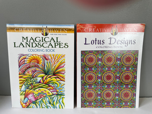 NEW Set/2 Creative Haven Adult Coloring Books Magical Landscapes & Lotus Designs