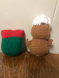 a** Vintage Yarn Christmas Holiday Ornaments Set/2 Gingerbread Man and Owl