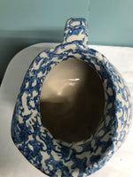 €a** Pottery 5” Blue Pitcher Spongeware Splatterware Country Farmhouse