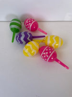 a** Set/6 Easter Egg Cupcake Decorations Plastic Yellow Pink Green Purple