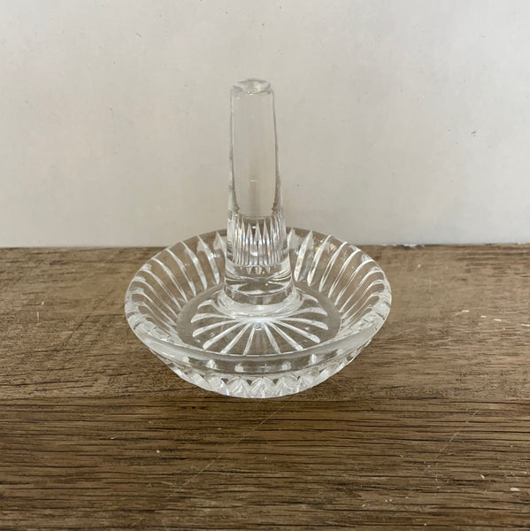 a** Vintage Clear Crystal RING HOLDER Dish Cross Cut Pattern Jewelry