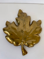 ~ Vintage Solid Brass Leaf Trinket Dish Bowl Tray