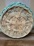 <€€ XLarge Round Wood Woven Gathering Basket w/ Handle Green Easter