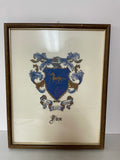 € Vintage “FOX” Family Crest Framed Art Cobolt Blue & Gold Coat of Arms