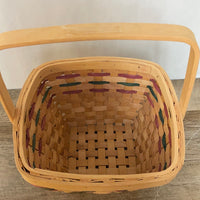 <€€ Shaker Square Medium Wood Woven Gathering Basket w/ Swivel Handle Green/Red Easter