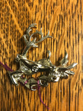 + Vintage Set/2 Holiday Christmas Reindeer Wreath Lapel Pin Pendant Brooch