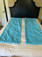€ Girls Queen BED Comforter Sheet Curtain Set Blue Lime Green Paisley Shimmer