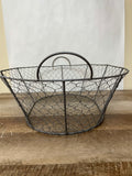 <€€ Large Oval Chicken Wire Gathering Basket w/ Handles Linen Burlap Lace Liner