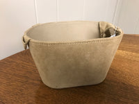 a** New Vintage Christmas Greeting Suede Season’s Greeting Basket Handles NWT