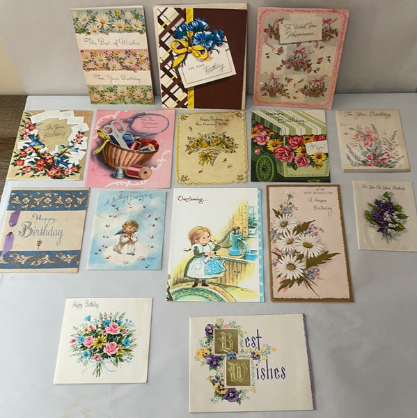 a* Vintage (1950-1970) Lot/15 Used Birthday Greeting Cards Crafts Scrapbooking