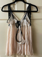 Womens Medium/Large Rene Rofe’ 2pc Babydoll Chemise & G-String Nude & Black Lace NWT