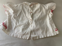 Vintage Baby Girls 24 Months White Dress Trimmed in Red Embroidery Short Sleeve Collar