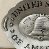 a** Vintage ENESCO Pewter United States of America Liberty Bell Oval Platter Patriotic Decor