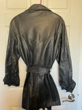 Womens/Juniors Black Medium 100% Leather Coat by Metropolitan New York Knee Length Collar