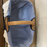 ~¥ Rectangle Rattan Woven Gathering LINER Basket w/ Handle Blue Gingham Easter