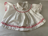 Vintage Baby Girls 24 Months White Dress Trimmed in Red Embroidery Short Sleeve Collar