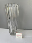 Vintage Heavy Crystal Clear 10.75” Flower Vase Ribbed Cut Decor Sprint Employee Service Award