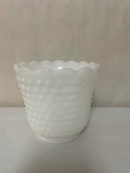 a** Vintage Milk Glass Vase Planter White 4.25” Anchor Hocking Fire King Hobnail