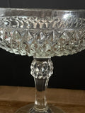 ~€ Vintage Crystal Glass Pedestal Diamond Cut Candy Dish Delicate Regal