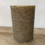 a** New 6” Pillar CANDLE Mossy Green Wax Rope Wrap Weave Design