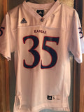 Youth Large Sz 14-16 ADIDAS UNIVERSITY OF KANSAS JAYHAWKS White Football Jersey #35