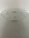 €€ Vintage Pressed Glass Cake Stand Pedestal Footed Plate Clear 10”x3.5”