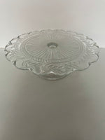 €€ Vintage Pressed Glass Cake Stand Pedestal Footed Plate Clear 10”x3.5”