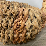 <€€ Rustic Round Rattan Basket Woven Coil Multi Colored