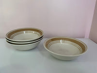 <€€ Mainstays Casual Banded Brown/Beige 4 Piece Set for 4 Dinner & Bread Plates, Salad/Soup Bowl, Mug