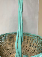 <€€ XLarge Round Wood Woven Gathering Basket w/ Handle Green Easter