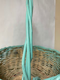 <€€ XLarge Round Wood Woven Gathering Basket w/ Handle Green Easter