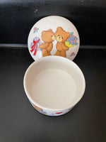 a** Vintage Studio Nova Beary First Kiss Ceramic Trinket Box w/ Lid Round MZ493 Candy Dish Decor