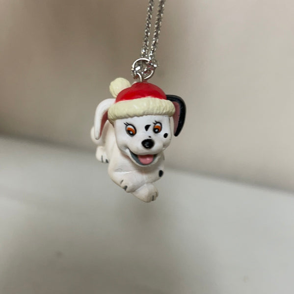 <€€ Vintage Miniature Dalmatian Pup w/ Red Hat  Christmas Holiday Ornament